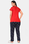 Sweet Moon Knit Cotton Pyjama Set - Red And Navy Blue Combination — thumbnail 4