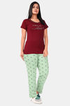 Sweet Moon Knit Cotton Pyjama Set - Brown And Light Green Combination — thumbnail 2