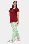 Sweet Moon Knit Cotton Pyjama Set - Brown And Light Green Combination — thumbnail 3