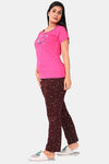 Sweet Moon Knit Cotton Pyjama Set - Pink And Brown Combination — thumbnail 3