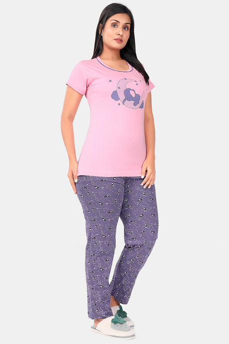 Sweet Moon Knit Cotton Pyjama Set - Pink And Grey Combination — image 2