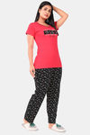 Sweet Moon Knit Cotton Pyjama Set - Red And Black Combination — thumbnail 2