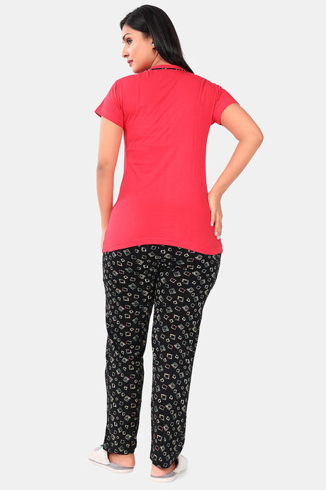 Sweet Moon Knit Cotton Pyjama Set - Red And Black Combination — image 4