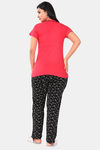 Sweet Moon Knit Cotton Pyjama Set - Red And Black Combination — thumbnail 4