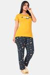 Sweet Moon Knit Cotton Pyjama Set - Yellow And Anvy Blue Combination — thumbnail 2