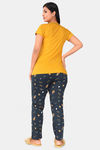 Sweet Moon Knit Cotton Pyjama Set - Yellow And Anvy Blue Combination — thumbnail 4