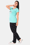 Sweet Moon Knit Cotton Pyjama Set - Aqua Blue And Black Combination — thumbnail 3