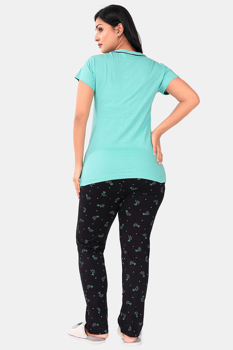 Sweet Moon Knit Cotton Pyjama Set - Aqua Blue And Black Combination — image 4