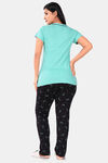 Sweet Moon Knit Cotton Pyjama Set - Aqua Blue And Black Combination — thumbnail 4