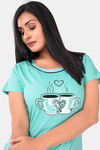 Sweet Moon Knit Cotton Pyjama Set - Aqua Blue And Black Combination — thumbnail 5