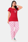 Sweet Moon Knit Cotton Pyjama Set - Red And Light Pink — thumbnail 2