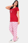 Sweet Moon Knit Cotton Pyjama Set - Red And Light Pink — thumbnail 3