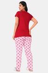 Sweet Moon Knit Cotton Pyjama Set - Red And Light Pink — thumbnail 4