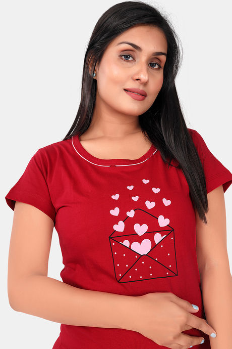 Sweet Moon Knit Cotton Pyjama Set - Red And Light Pink — image 5