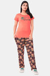Sweet Moon Knit Cotton Pyjama Set - Orange And Black Combination — thumbnail 1