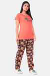 Sweet Moon Knit Cotton Pyjama Set - Orange And Black Combination — thumbnail 2
