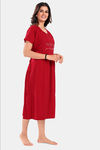 Sweet Moon Maternity Knit Cotton Mid Length Nightdress - Red — thumbnail 3