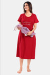 Sweet Moon Maternity Knit Cotton Mid Length Nightdress - Red — thumbnail 4