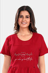 Sweet Moon Maternity Knit Cotton Mid Length Nightdress - Red — thumbnail 5
