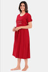 Sweet Moon Maternity Knit Cotton Mid Length Nightdress - Red — thumbnail 6