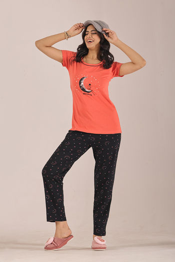 Sweet Moon Knit Cotton Pyjama Set - Black Lightpeach