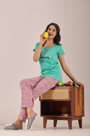 Sweet Moon Knit Cotton Pyjama Set - Lightviolet Aqua