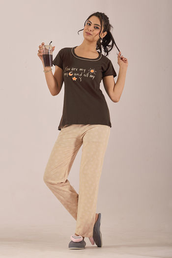Sweet Moon Knit Cotton Pyjama Set - Sky Blue Coffee