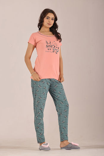 Sweet Moon Knit Cotton Pyjama Set - Grey Lightpeach