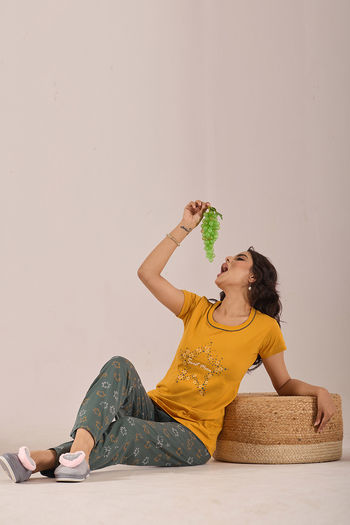 Sweet Moon Knit Cotton Pyjama Set - Pastelgreen Mustard