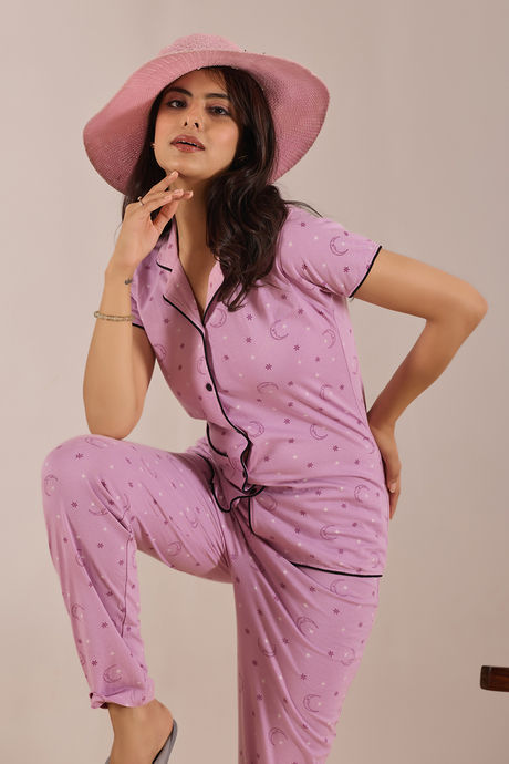 Sweet Moon Knit Cotton Pyjama Set - Pink — image 5
