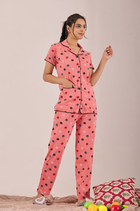 Sweet Moon Knit Cotton Pyjama Set - Peach — image 4