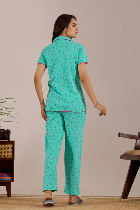 Sweet Moon Knit Cotton Pyjama Set - Aqua  — image 2