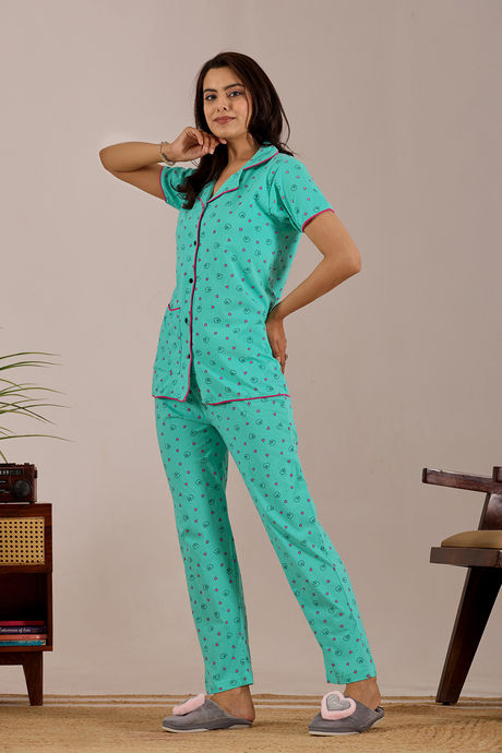 Sweet Moon Knit Cotton Pyjama Set - Aqua  — image 3