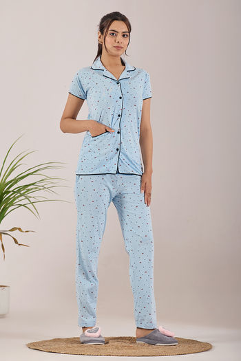 Sweet Moon Knit Cotton Pyjama Set - Baby Sky