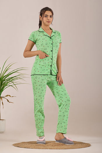 Sweet Moon Knit Cotton Pyjama Set - Pastel Green