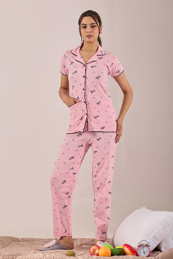 Sweet Moon Knit Cotton Pyjama Set - Pastel Pink