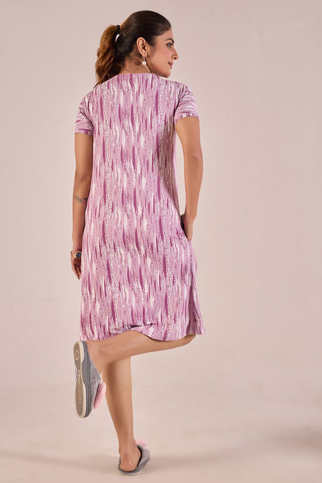 Sweet Moon Knit Cotton Mid Length Nightdress - Lilac — image 2