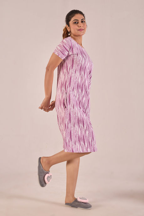 Sweet Moon Knit Cotton Mid Length Nightdress - Lilac — image 3