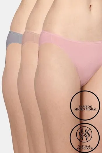 model image of AshleyandAlvis Anti Bacterial Medium Rise Full Coverage Bikini Panty (Pack of 3) - Assorted