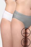 AshleyandAlvis Anti Microbial Medium Rise Full Coverage Hipster Panty (Pack of 2) - White Grey — thumbnail 1