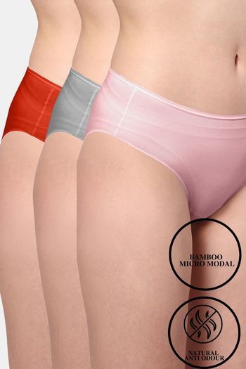 model image of AshleyandAlvis Medium Rise Full Coverage Anti Bacterial Hipster Panty (Pack of 3) - Assorted
