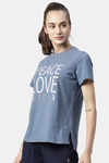 Enamor Anti Odour Relaxed Top - Vintge Blu W Peace Lov Yoga — thumbnail 2