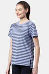 Enamor Anti Microbial Relaxed Top - Purple Slate Stripe Be Here Now Graphic — thumbnail 2