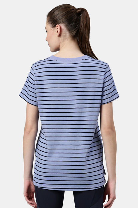 Enamor Anti Microbial Relaxed Top - Purple Slate Stripe Be Here Now Graphic — image 3