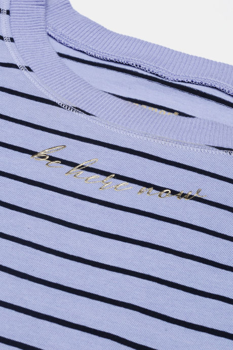 Enamor Anti Microbial Relaxed Top - Purple Slate Stripe Be Here Now Graphic — image 5