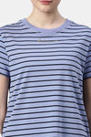 Enamor Anti Microbial Relaxed Top - Purple Slate Stripe Be Here Now Graphic — thumbnail 7