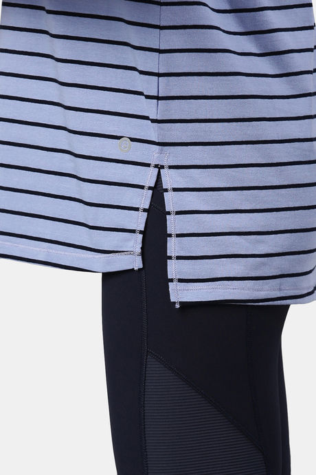 Enamor Anti Microbial Relaxed Top - Purple Slate Stripe Be Here Now Graphic — image 8