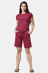 Enamor Relaxed Mid Rise Shorts - Burgundy — thumbnail 4
