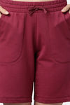 Enamor Relaxed Mid Rise Shorts - Burgundy — thumbnail 5