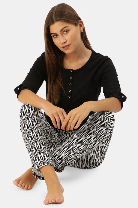 Enamor Viscose Loungewear Bottom - Geo Ikat Aop Black Combo — image 4